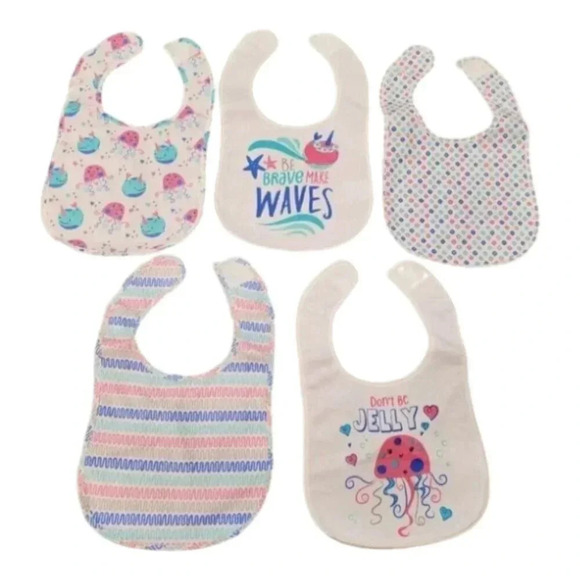 Parents Choice Other - Jellyfish 5 pack Waterproof Bib Set Baby Girl Gift Set Essentials For Feeding